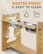 Elevated Dog Bowls, Adjustable Raised Dog Bowl Stand for Medium Large Size Dogs, Durable Bamboo Dogs Feeder with 2 Stainless Steel Bowls and Non-Slip Feet, Pet Food Bowl for Medium Large Sizes