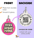 Personalized QR Code Dog Tags - Choose from 25+ Tag Designs - QR Code Links to Your Profile - Unique, Cute, Funny, Sassy Pet ID Tag (Miss Sassy Pants, Large (1.25 inch))
