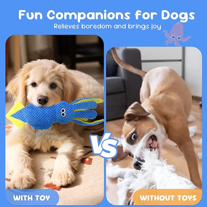 wodoca Squeaky Dog Toy, Dog Puzzle Training Enrichment Crinkle Snuffle Treat Dispensing Stuffed Plush Chew Toys to Keep Them Busy, Interactive Tug of War Doggie Toy for Small Medium Breed - Squid