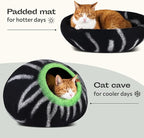 MEOWFIA Cat Cave – Premium Felt Cat Bed for Indoor Cats, Handmade 100% Merino Wool (Vivid Shades) (Medium, Shining Tiger)