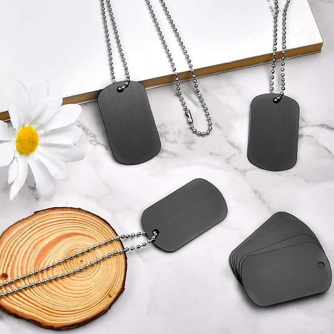 200Pcs Military Dog Tags Set - Rectangle Blank Metal Stamping Tags Including 100Pcs Aluminum & 100Pcs Ball Steel Chains Personalized Pets Tags for DIY Decorative Craft (Black)