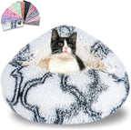 Calming Dog Beds & Cat Cave Bed with Hooded Cover,Washable Round Beds for Small Medium Pets,Anti-Slip Faux Fur Fluffy Coved Bed,Comfortable Warming Pet Bed (20 * 20inch,Black and White)