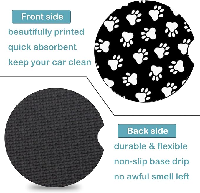Car Coasters for Cup Holders,2 Pack Dog Paw Car Cup Holder Coasters,2.75" Universal Size Anti Slip Rubber Mat,Automotive Cup Holder Decal Decor,Dog Gifts for Dog Lovers for Women,Men,Mom