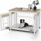 Dog Crate Furniture End Table, 38 Inch Hidden Kennel Cabinet with Removable Tray, Thickened Metal Frame Dog Cage, Dual-Purpose Pet House & Nightstand for Living Room