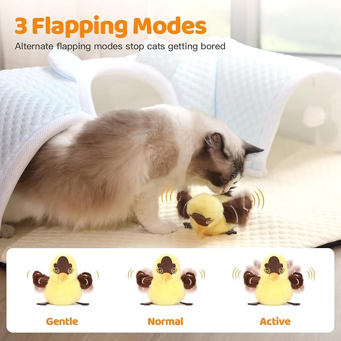 Rechargeable Cat Toys Flapping Bird，Touch-Activated Interactive Toy with Lifelike Chirp for Indoor Cats & Kittens Exercise (Goldfinch