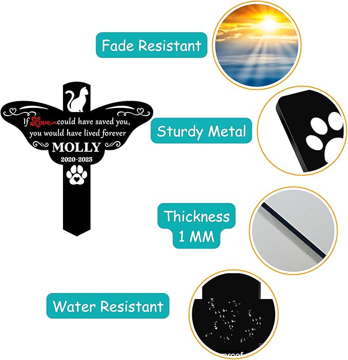 Cat Memorial Garden Marker | Engraved Pet Headstone with Custom Name and Dates | Outdoor Cat Tombstone for Yard | Garden or Cemetery | Pet Grave Markers Cats