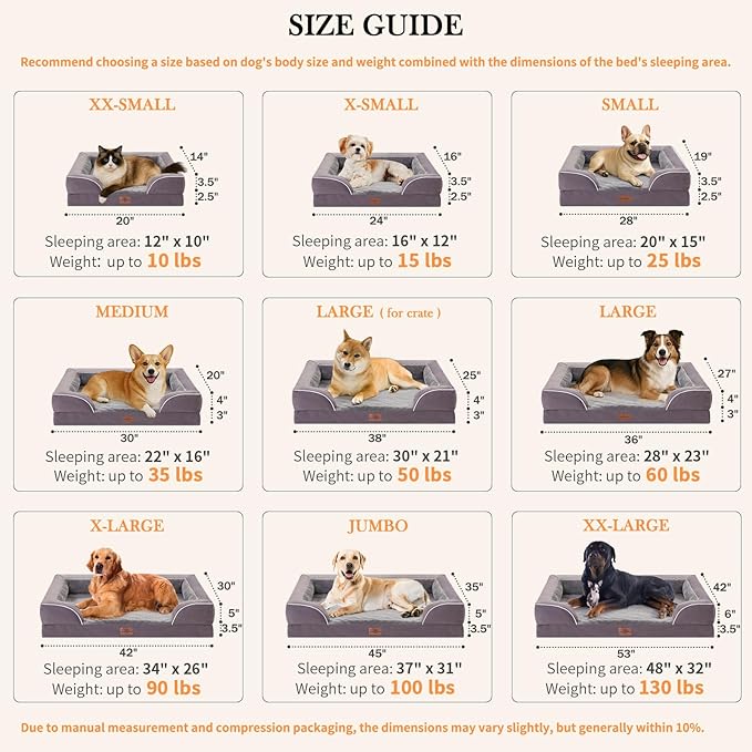 Comfort Expression Small Dog Beds Waterproof Orthopedic Foam Dog Sofa Beds for Medium Dogs Comfy Pet Bed with Washable Removable Cover & Non-Slip Bottom(Small,Purple)