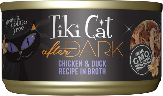 Tiki Cat After Dark, Chicken & Duck, High-Protein and 100% Non-GMO Ingredients, Wet Cat Food for Adult Cats, 2.8 oz. Cans (Pack of 12)