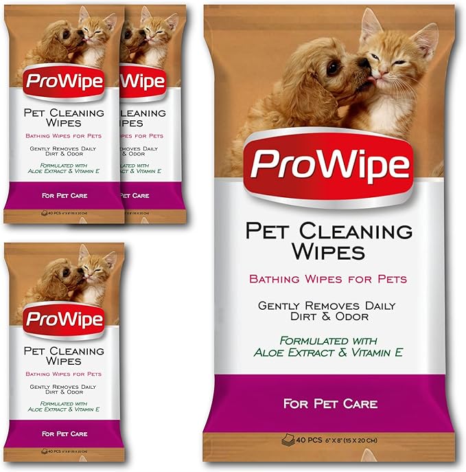 Pet Wipes, Dog Wipes, Cat Wipes, Grooming & Cleaning Wipes for Paws and Butt with Aloe Extract & Vitamins, Perfect as Eye, Ear Wipes, Suitable for Puppy, Kitten, Dogs and Cats, 4Pack x 40-160