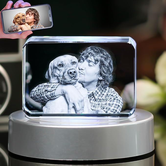 Pet Memorial Gifts for Dogs Cats Horses，Personalized Pet 3D Crystal Photo，Custom 3D Pictures,Engraved Crystal in Memory of Dog,3D Laser Etched Picture, Customized Gifts