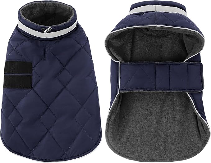 Dog Winter Coat Warm Padded Puppy Jacket Windproof Water Resistant Clothes for Small Medium Large Pets Christmas Sweater Outfit Vest(DarkBlue, XL)
