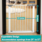 29"-57" Baby and Pet Safety Gate, 30" Tall Metal Walk-Thru Gate for Doorways & Stairs, Easy One-Hand Open, Dual Lock (White, 29" W x 30.5“H)