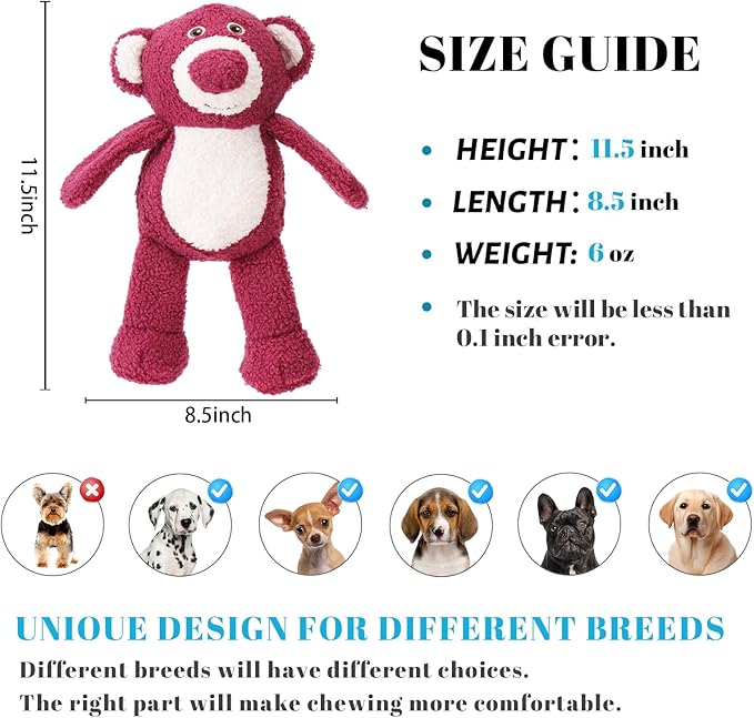 3-Layered Stuffed Dog Toys for Medium Large Dogs, Large Plush Squeaky Dog Toys to Keep Them Busy for Small Medium Large Breed, Cute Animals Puppy Teething Chew Toys - Pink Bear L