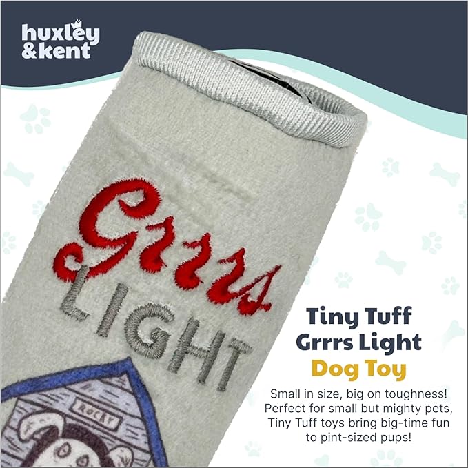 Huxley & Kent Funny Dog Toy w/Squeaker – Power Plush Squeaky Dog Toys for Small Dogs – Durable Small Stuffed Animal for Indoor Play & Fetch - Tiny Tuff Grrrs Light