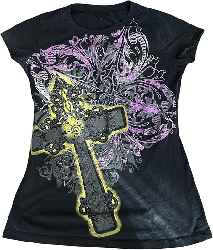 Women Y2K Graphic T-Shirts Summer Short Sleeve Punk Gothic Tee Tops Vintage 90s Aesthetic Emo Clothes Streetwear