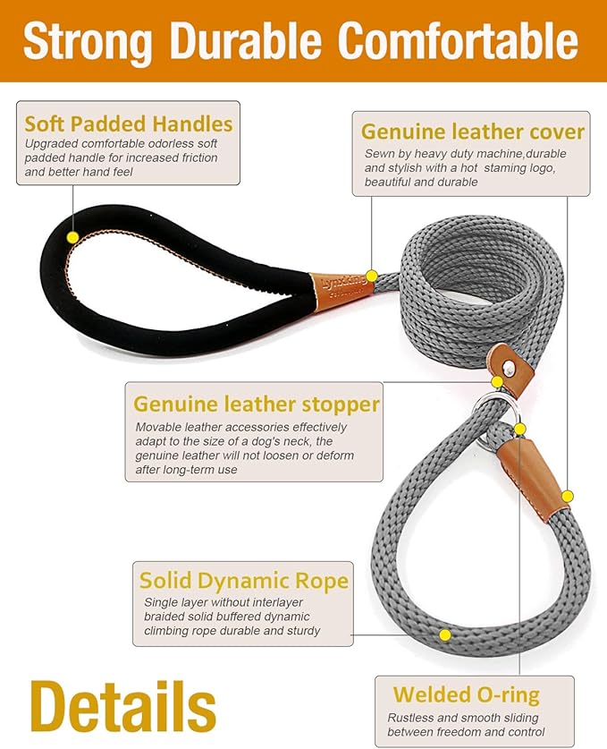 lynxking Dog Leash Slip Lead 5 6 8 FT Dog Training Leash Strong Heavy Duty Braided No Pull Training Lead for Small Medium Large Dogs