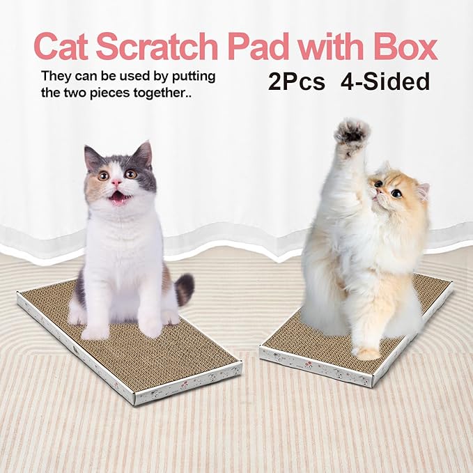 Cat Scratcher Cardboard with Box Durable Corrugate Scratching Kitty Sofa Lounge Bed Reversible Catnip Included for Indoor Cats, Scratching Pad, Can be Assembled, Double-Sided Design, Large (Box,2pcs)