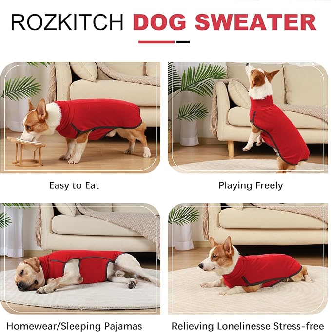 ROZKITCH Dog Winter Coat Soft Pullover Pajamas, Pet Windproof Warm Cold Weather Jacket Vest Cozy Onesie Jumpsuit Apparel Outfit Clothes for Small Medium Large Dogs Walking Sleep BrightRed L