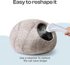 Cat Cave Bed -Handmade Wool Cat Bed Cave,Cat Bed Cat House, Felt Cat Caves for Indoor Cats and Kittens (Grey/White)