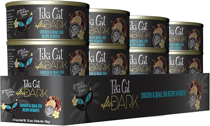 Tiki Cat After Dark, Chicken & Quail Egg, High-Protein and 100% Non-GMO Ingredients, Wet Cat Food for Adult Cats, 2.8 oz. Can (12 Count)