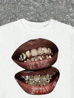 Verdusa Women's Lips Print Graphic Tees Y2k T Shirts Summer Crew Neck Vintage Going Out Tops