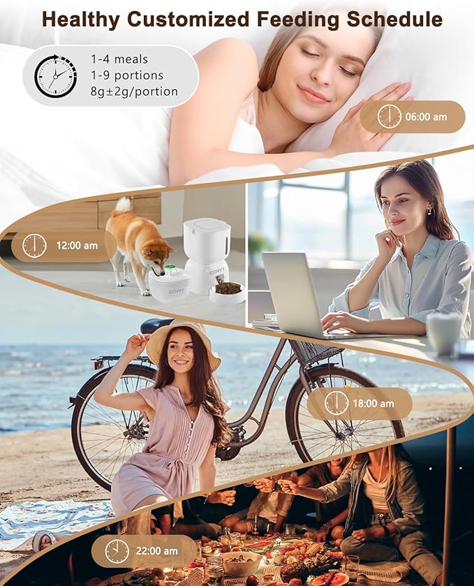 Automatic Pet Feeder and Water Dispenser, LCD Screen Timer for Cats & Dogs, Locking Lid, 1-4 Meal Portions, Dual Power, Voice Recorder