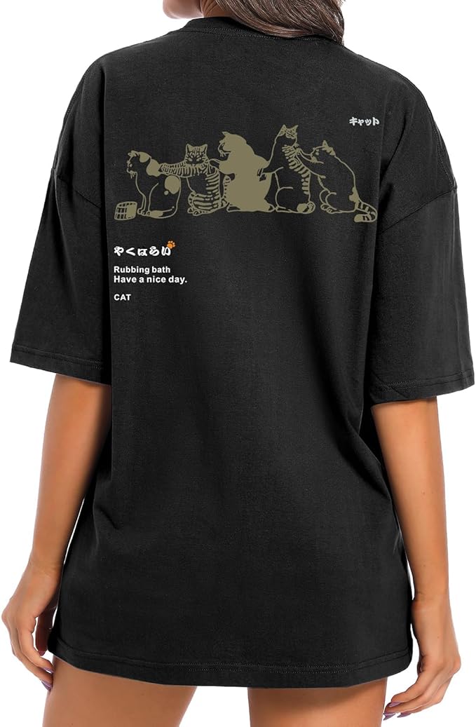 Cute Cat Graphic Tees for Women Harajuku Shirt Letter Printed Oversized T Shirts Aesthetic Casual Baggy Tshirts…