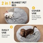 Small Dog Bed with Blanket Removable Cover Cave Washable Cat Pet Bed for Crate Toy Puppy Donut Round Pad Plush Cozy Anti-Slip Bottom Gray 23X23X7 inch