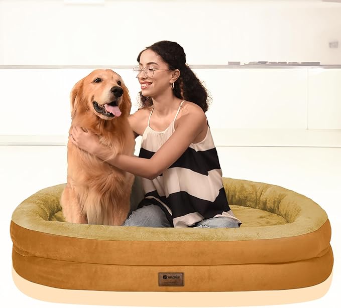 Orthopedic Waterproof Large Dog Bed: Memory Foam Washable Dog Bed with Bolsters - Removable Orthopedic Cover for Medium L XL Large Sized Pet - Non-Slip Bottom - Orange