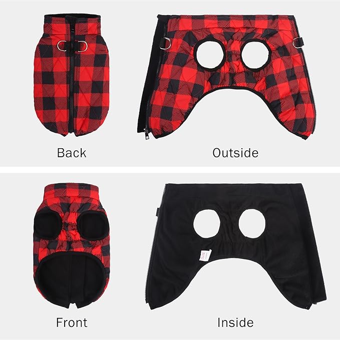 SCENEREAL Dog Winter Coat - Warm Dog Jacket with Built-in Harness for Small & Medium Dogs, Waterproof Cold Weather Coat with Zipper, Fleece Puffer Vest Windproof Snow Clothes for Puppy & Pet