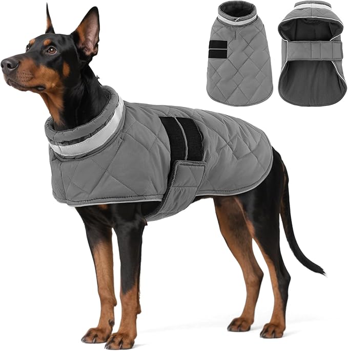 Dog Winter Coat Warm Padded Puppy Jacket Windproof Water Resistant Clothes for Small Medium Large Pets Christmas Sweater Outfit Vest(Grey, 3XL)