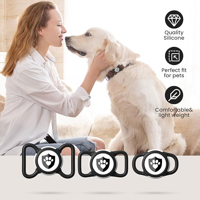 4 Pack Waterproof AirTag Dog Collar Holder for Apple Tracker Black