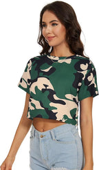 Womens Summer Crop Tops Short Sleeve Round Neck T-Shirts Loose Fit Casual Blouse