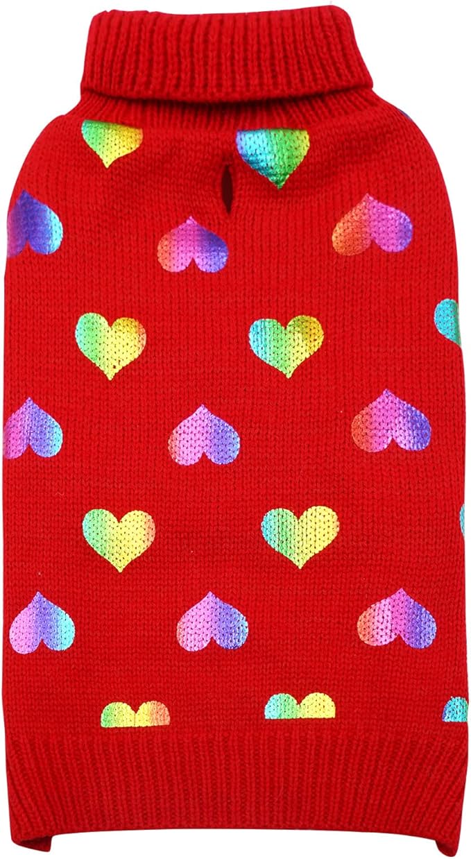 KYEESE Dog Sweaters Colorful Radiant Printing Love Design Dog Sweaters with Leash Hole Pet Sweater Pet Clothes,XS