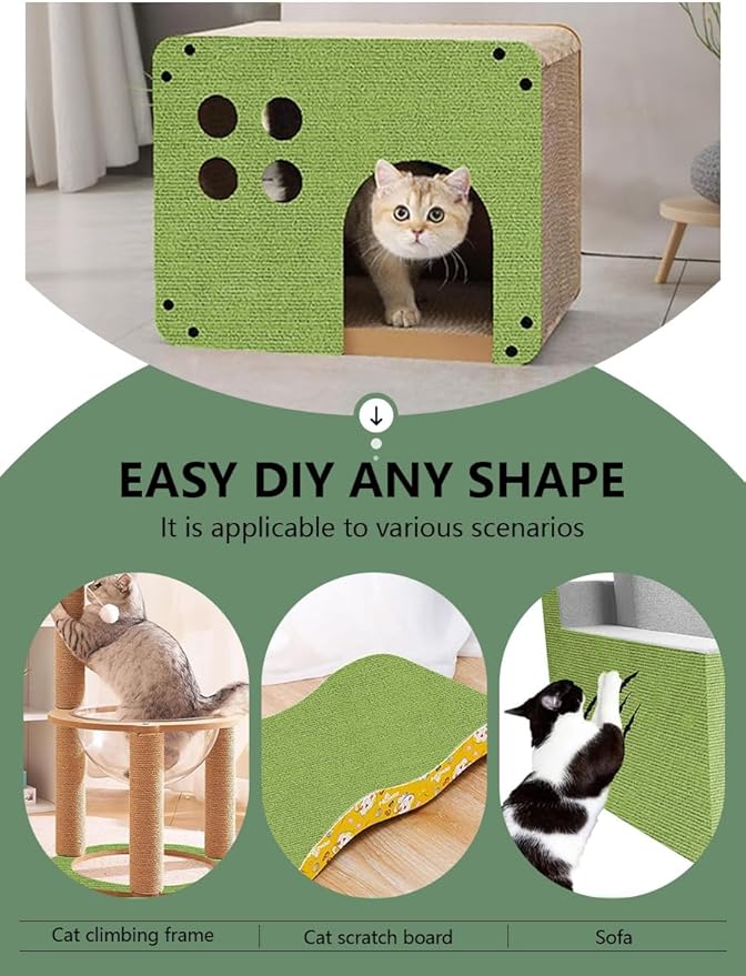 Cat Scratch Couch Furniture Protector, Adhesive Cat Scratch Pad Deterrent for Furniture, DIY Climbing Cat Scratcher Couch Protector from Cat Claws Scratching for Indoor(Green, 39.3x15.8Inch)