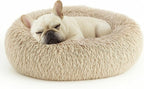 Deconovo Calming Donut Dog Bed, Washable Plush Round Pet Bed for Small Dogs & Cats with Raised Rim, Non-Slip Base and Soft Faux Fur—Lightweight, Easy-Care Design Beige 30" L x 30" W x 8" Th