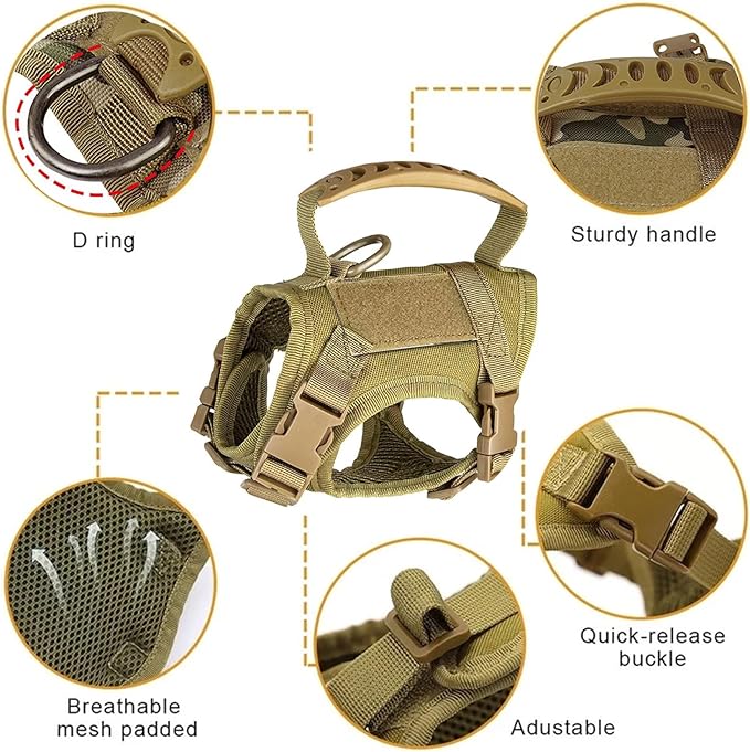 Tactical Cat Harness Escape Proof for Walking with Personalized Patches - Adjustable Cat Harness 8-20lbs Escape Proof - Soft Vest for Large Kitty with Optional Leash (Camo)