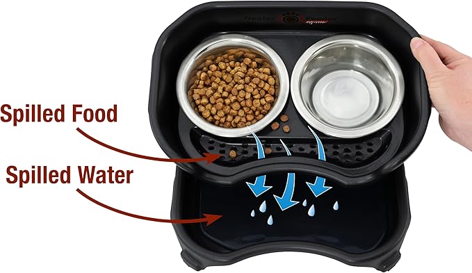 Neater Feeder Express Mess Proof Cat Bowls Elevated, No Spill Feeding Station, Stainless Steel Dishes for Food and Water, Raised Bowls for Indoor Cats, No Fatigue Whisker Friendly Dish, Black
