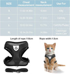 shudyear Summer cat Chest Harness and Leash, Anti-Escape Adjustable Soft mesh cat Leash and Chest Harness Set for All Types of Cats cat Vests (Size M,Black)