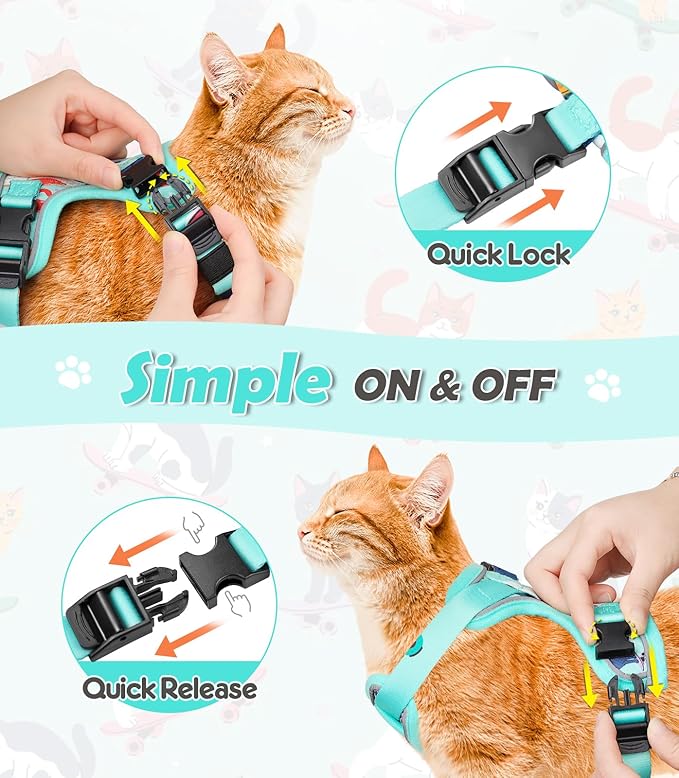 Halypet Cat Harness and Leash Set[MAX Safety 4th-Gen] Cute Escape Proof Vest Harness for Girl&Boy Cat Walking, Comfortable Adjustable Leash and Reflective Strips for Outdoor Kitten, S Purrfect Green