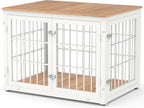 38 Inch Heavy Duty Dog Crate Furniture for Large and Medium Dogs, Decorative Pet House End Table, Wooden Cage Kennel Furniture Indoor, Natural and White