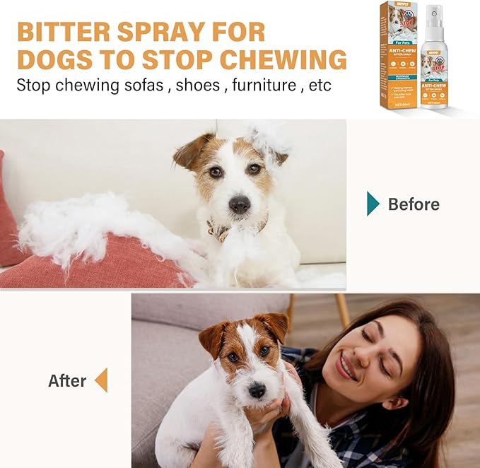 No Chew Spray for Dogs & Cats, Bitter Apple Spray for Dogs to Stop Chewing & Licking, Effective Dog Deterrent to Protect Furniture and Prevent Wound Licking, Non-Toxic, Alcohol-Free