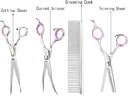 GEMEK Pet Cat Dog Grooming Scissors Set 4 Pieces Stainless Steel Professional Pet Trimmer Kit - 7.5 inch Straight Cutting, Thinning Shears, Curved, Grooming Combs