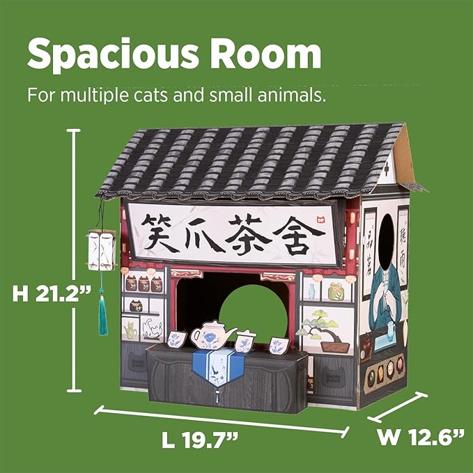 SMILE PAWS Cat Beds for Indoor Cats, Cardboard House with Scratchers, Tea House, Large Sturdy Cat Furniture Condo Cave Tent, Easy to Assemble Pet Toys Accessories Stuffs, Bunny Small Animals