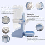 Rabbit Water Bottle Suspension Water Dispenser for Mini Pet Bunny Guinea Pig Chinchilla, 500ml Automatic Water Bottle by Gravity Flow Supply, Prevent Overflow, BPA Free (Blue)