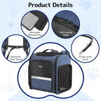 Pawtners Cat Carrier Backpacks Expandable Pet Backpack with Breathable Mesh, Pet Carrier Backpack for Cats Small Dogs Puppies Up to 18 Lbs, Dog Carrier Backpack for Travel Hiking Camping Outdoor Blue