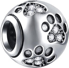 EMOSTAR Dog Paw Print Charms with Various Birthstone Crystals, 925 Sterling Silver Pawprint Beads for 3mm Snake Chain, Pet Lover Gifts for European Women Bracelet