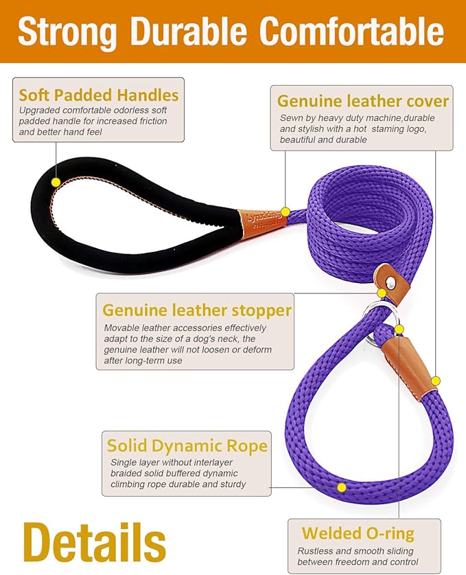 lynxking Dog Leash Slip Lead 5 6 8 FT Dog Training Leash Strong Heavy Duty Braided No Pull Training Lead for Small Medium Large Dogs