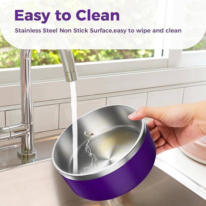 LIHONG Stainless Steel Dog Bowls for Small Medium Sized Dogs Non Slip,Insulated Dog Bowl,Pet Bowl for Food and Water,Rustproof(40oz,Purple)