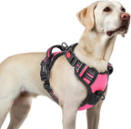 rabbitgoo Dog Harness for Large, No Pull Pet Harness with 3 Buckles, Adjustable Soft Padded Vest with Control Handle, Walking Reflective Pet Vest for Large Dogs, Rose Pink, L